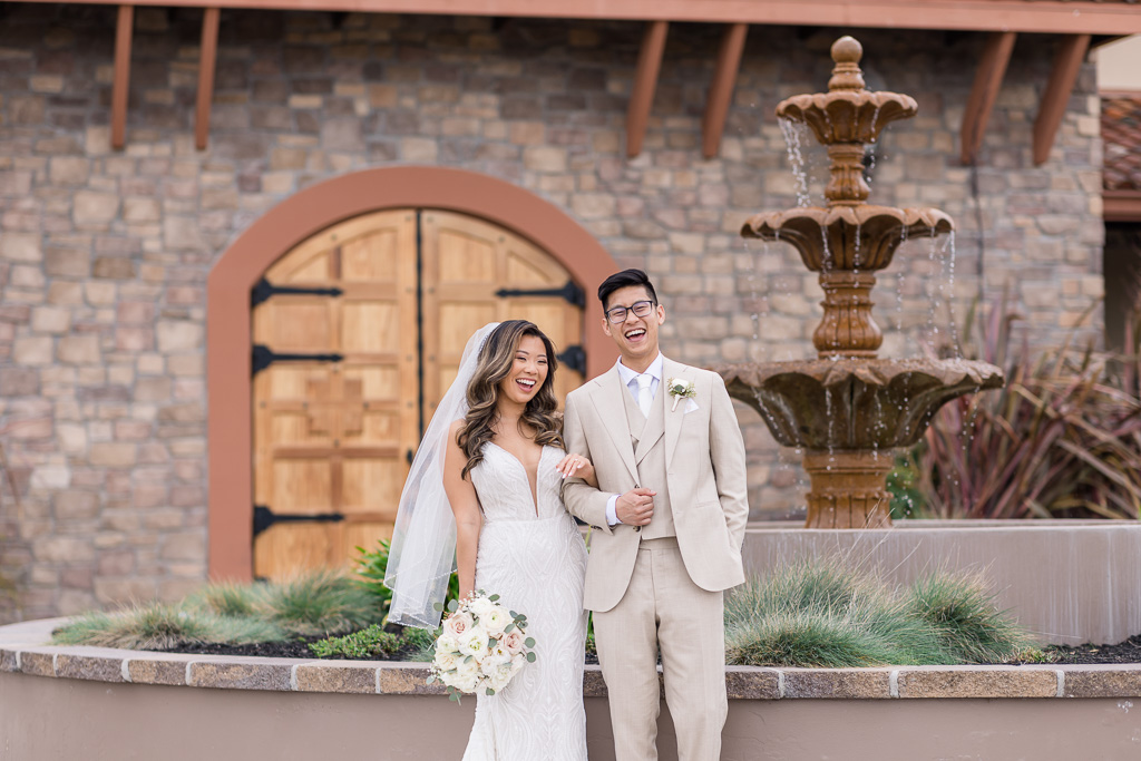 Casa Real at Ruby Hill Winery wedding portrait by the fountain