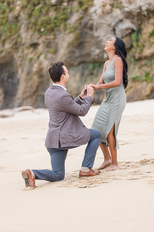happy laughing reaction during surprise proposal