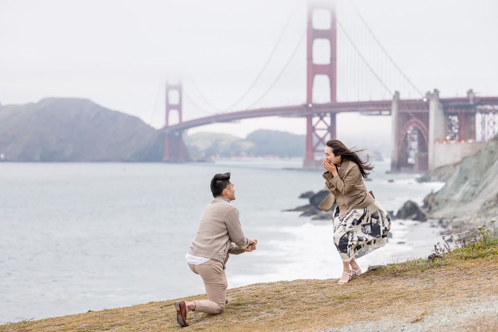 exciting marriage proposal at the Golden Gate Bridge