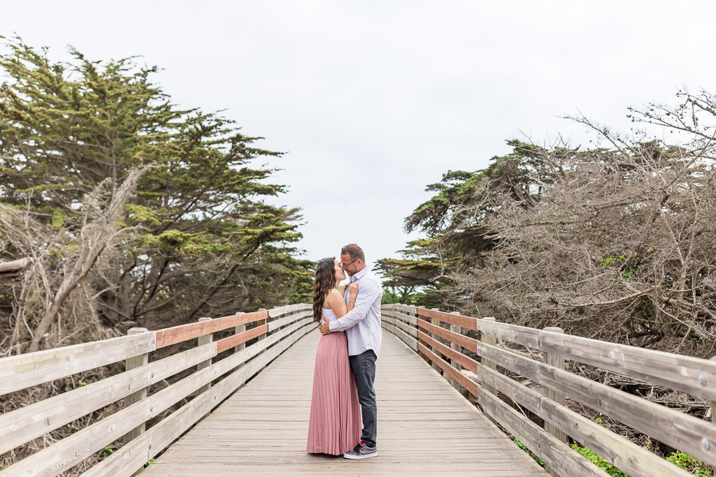 engagement shoot on a wooden bridge