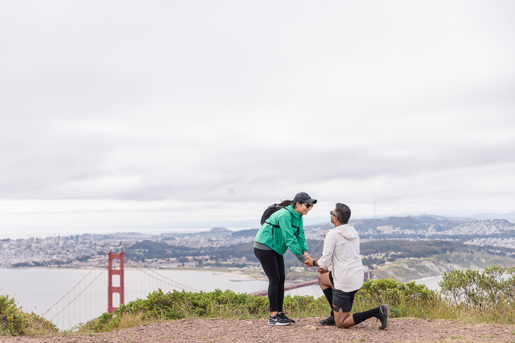hiking proposal overlooking the Golden Gate Bridge