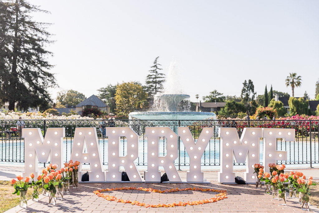 giant MARRY ME sign marquee letters with lights