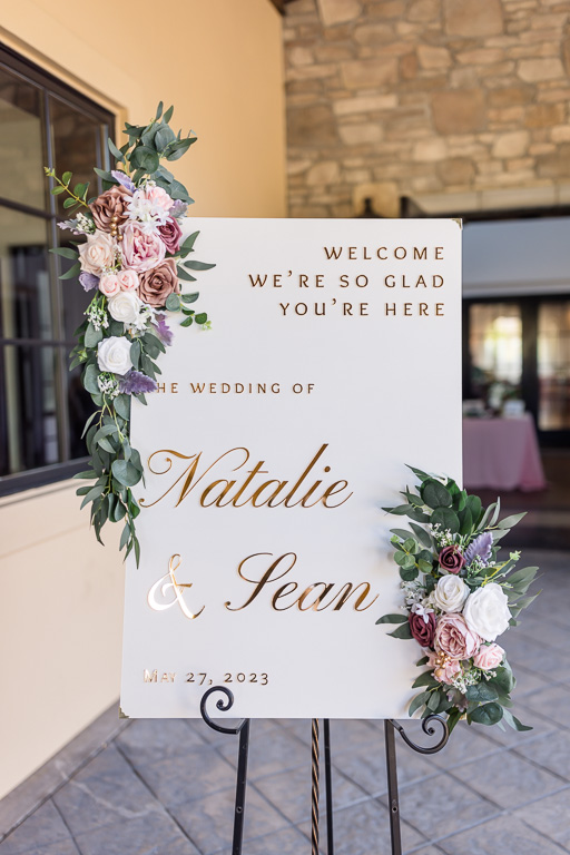 white and gold metallic wedding welcome sign