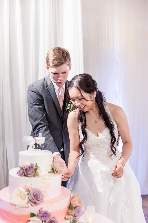 bride and groom cutting their cake