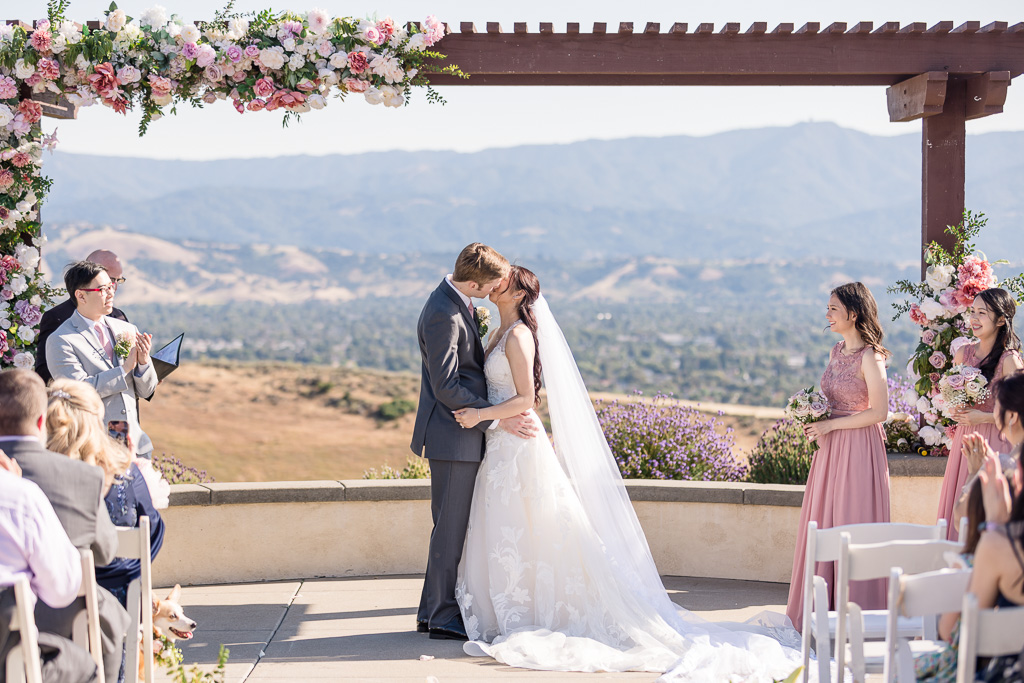 wedding first kiss at The Ranch at Silver Creek in San Jose