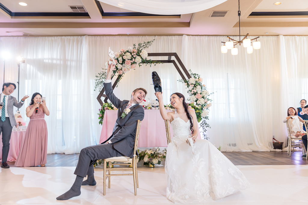 amazing moment during shoe game at The Ranch at Silver Creek indoor wedding reception