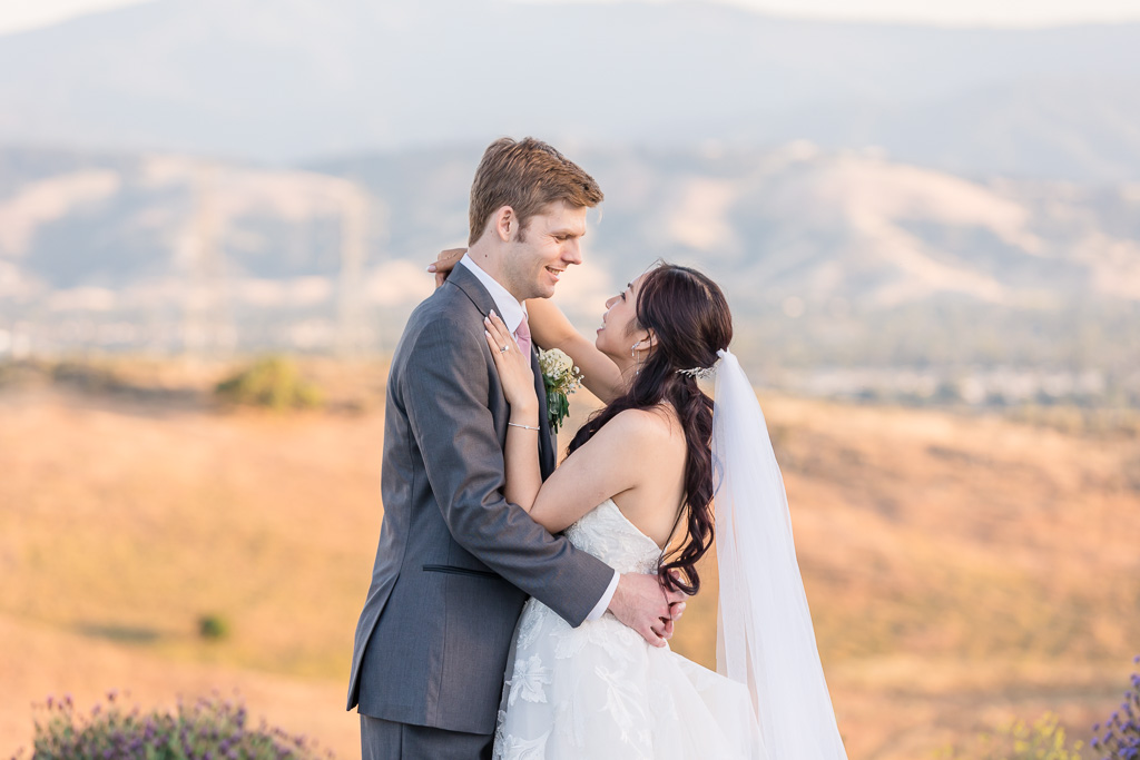 sunset wedding photo overlooking San Jose mountains