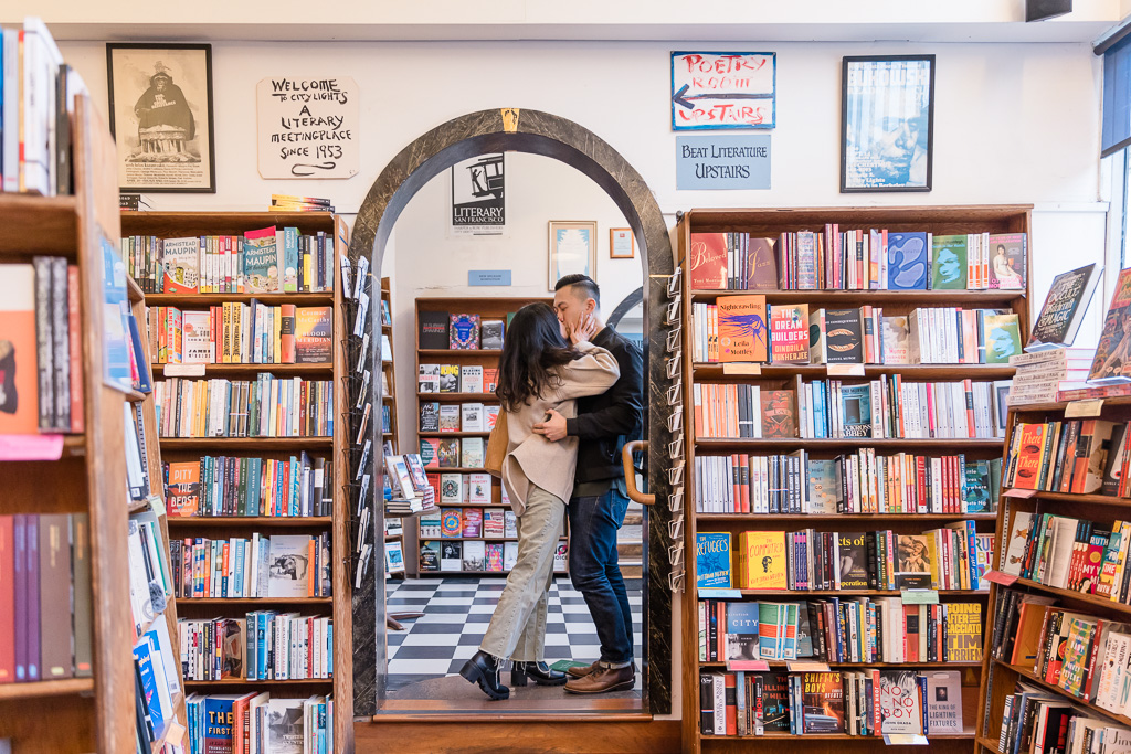 surprise proposal in a bookstore in San Francisco