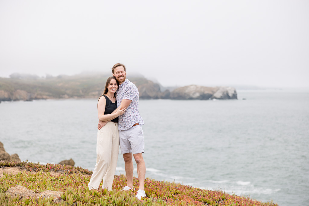 engagement photos on succulents by the ocean coast