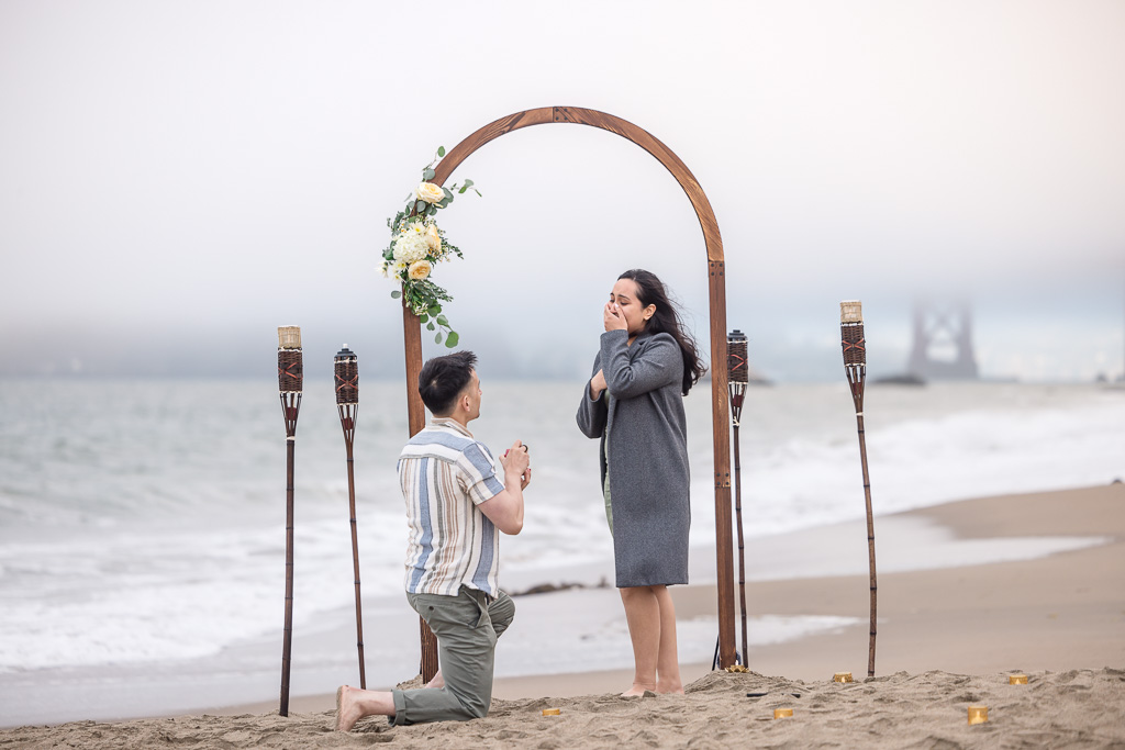 beautiful wedding proposal at Baker Beach