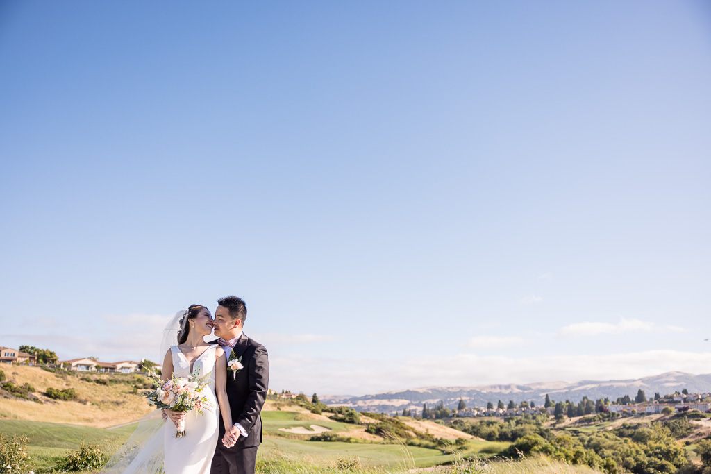 bride and groom's wedding portrait in the East Bay hills