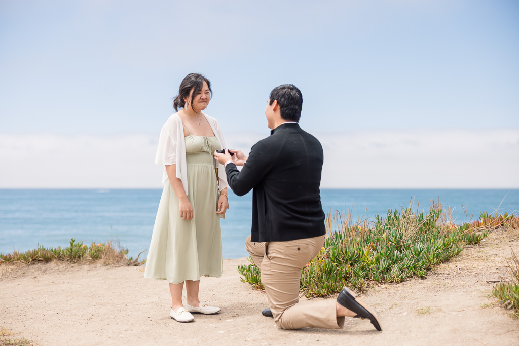 surprise proposal on a Half Moon Bay beach