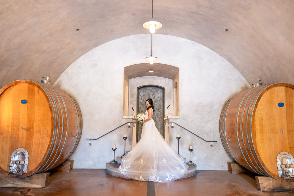 bride solo portrait at Viansa barrel cellar