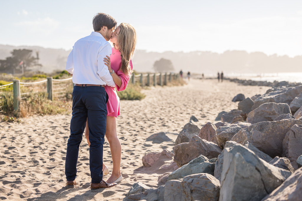 engagement photos in a pink dress