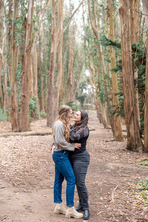 engagement shoot in the woods of SF