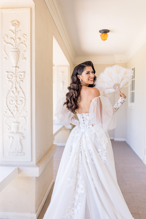 Villa Montalvo wedding bride in her high-end Galia Lahav gown