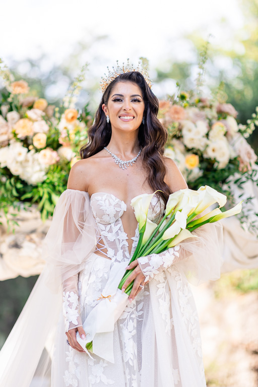 gorgeous Montalvo Arts Center bride in a princess crown and Galia Lahav dress