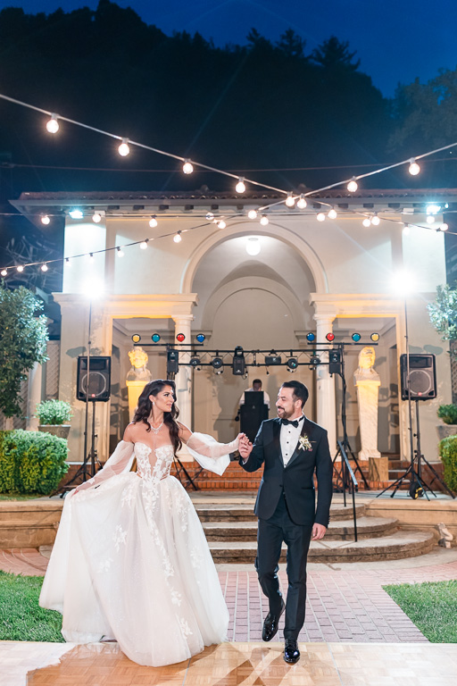 Villa Montalvo wedding dance floor with string lights