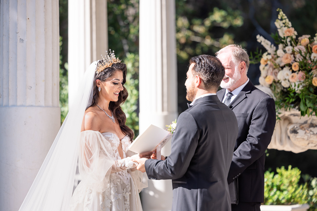 closeup photo of bride reading her vows