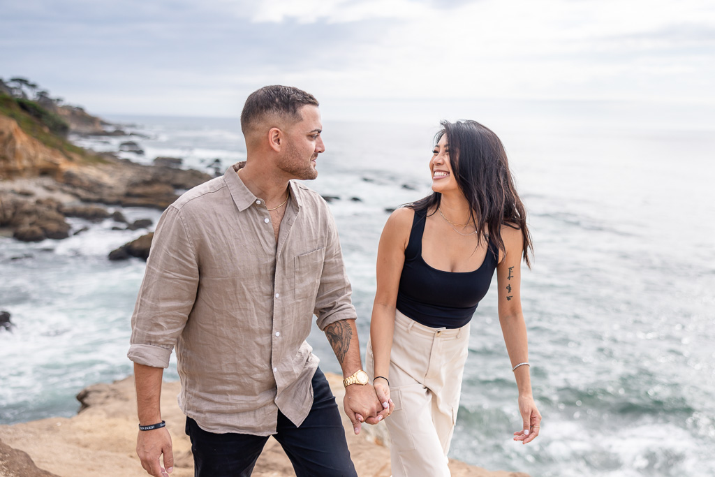 engagement photos at Montara State Beach above the ocean and rocks