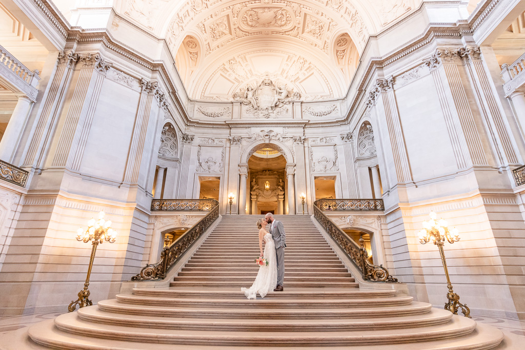SF City Hall wedding portrait on the main staircase