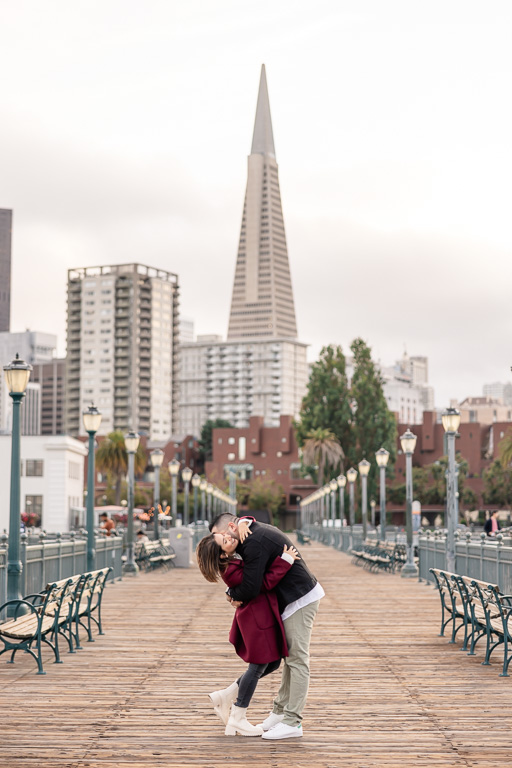 dramatic engagement photo facing downtown SF