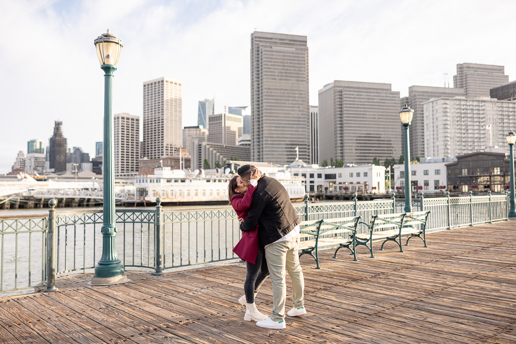 engagement with San Francisco downtown backdrop