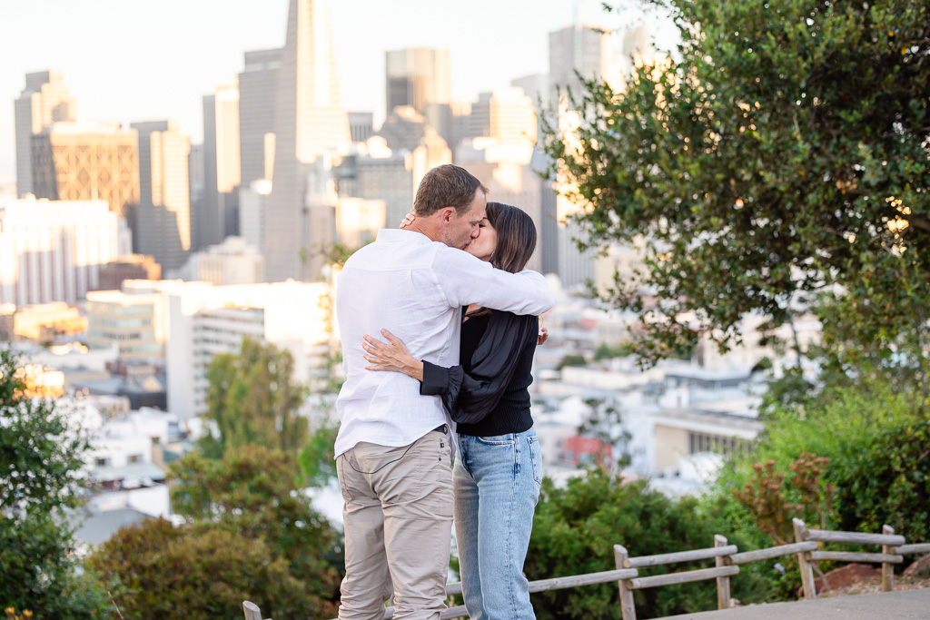 couple hugging during golden hour in San Francisco