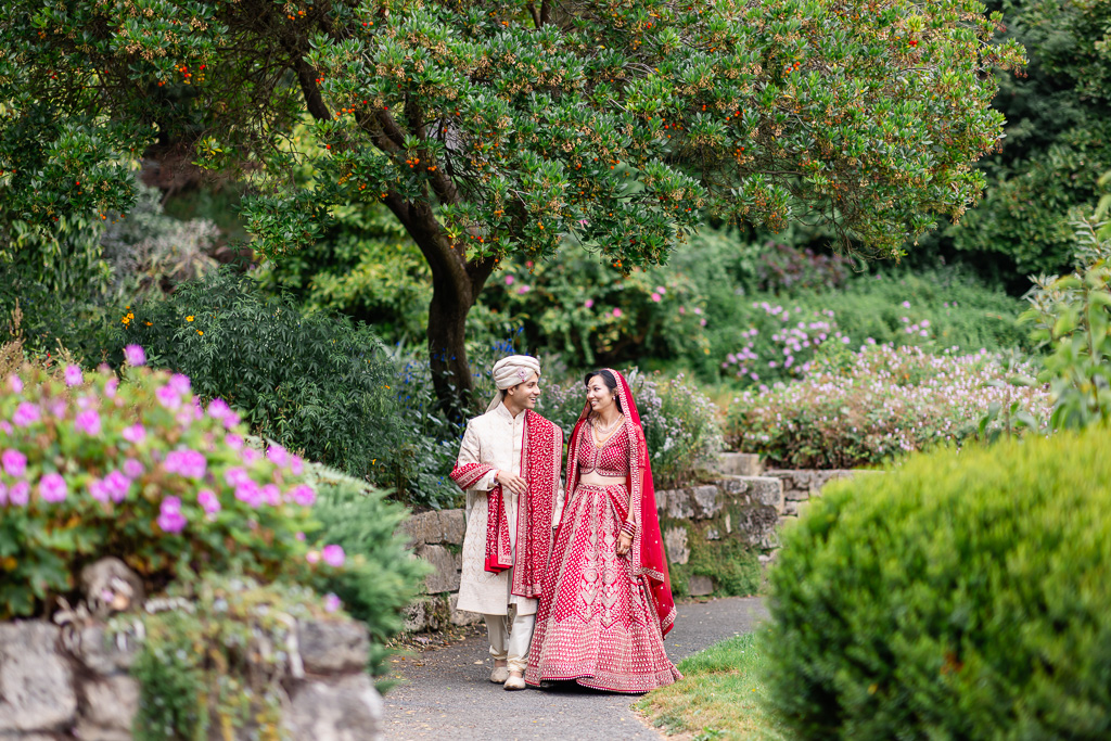 vibrant traditional Indian wedding attire in SF Botanical Garden