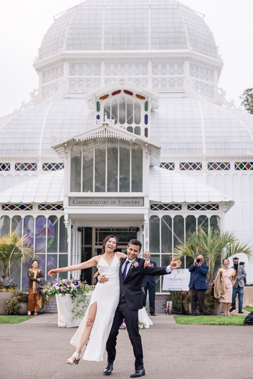 bride and groom's first dance outside the Conservatory of Flowers