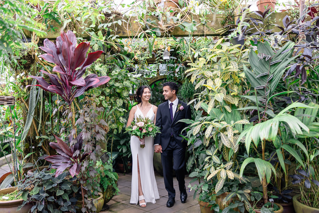 bride and groom at SF Conservatory of Flowers