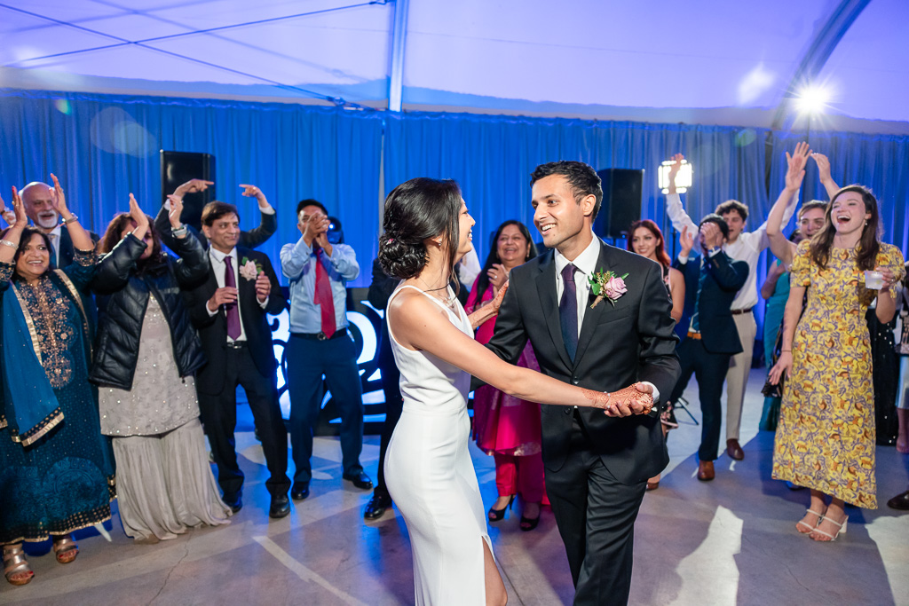 bride and groom having a moment together on the dance floor at Conservatory of Flowers