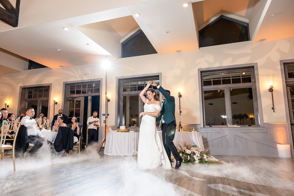 bride & groom first dance on the clouds at Oceano Hotel's gate house