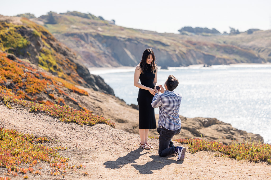 Rodeo Beach cliff trail surprise proposal