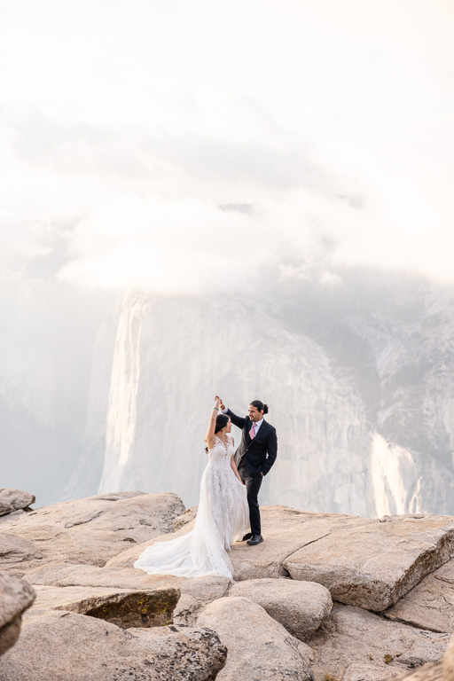 Taft Point sunset wedding portrait in Yosemite National Park