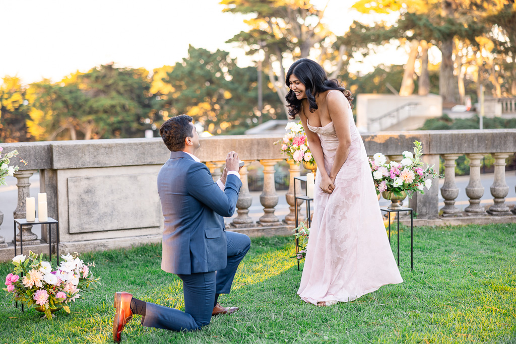 surprise engagement proposal at the Legion of Honor lawn