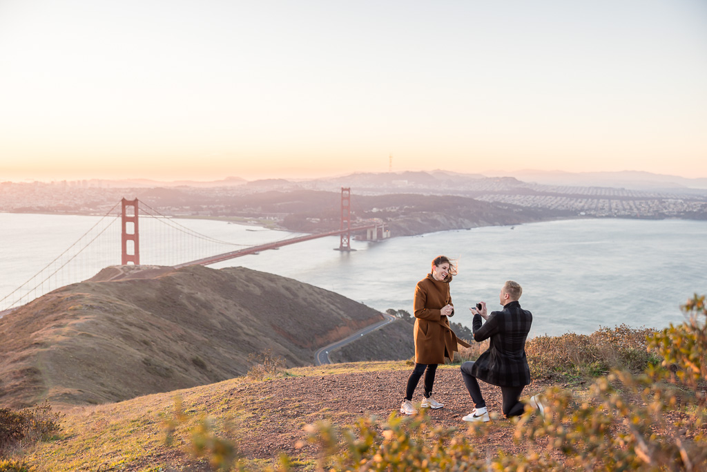 Golden Gate Bridge sunrise surprise proposal