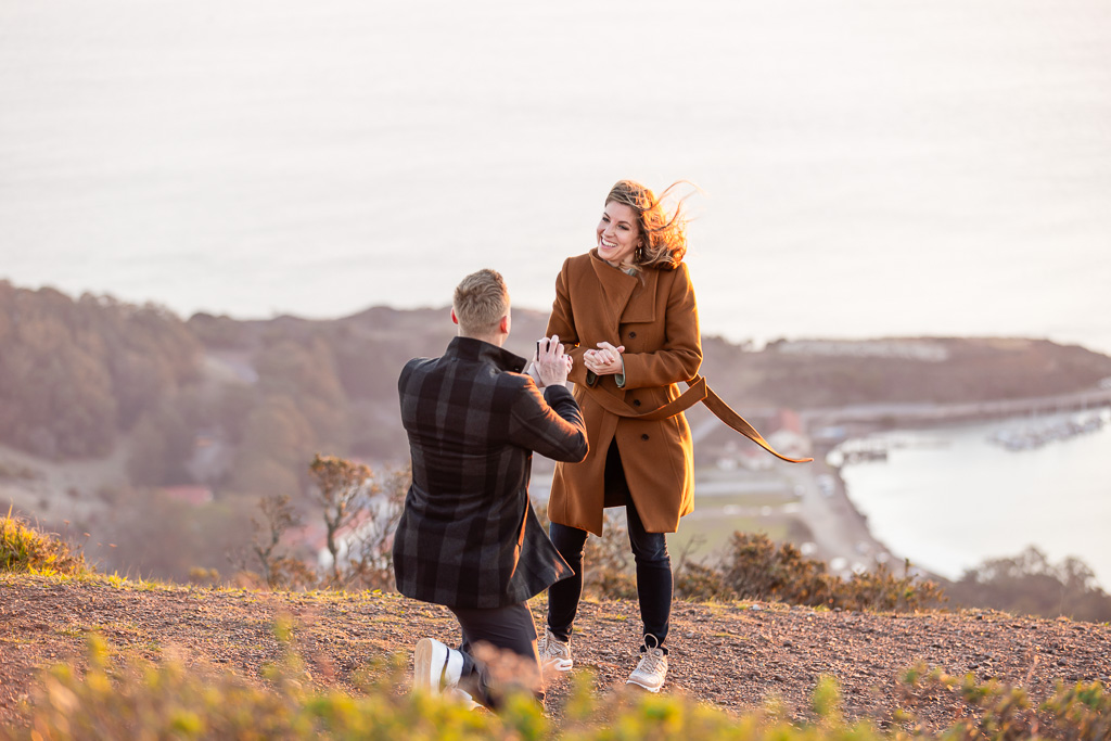 sunrise surprise proposal on a hill