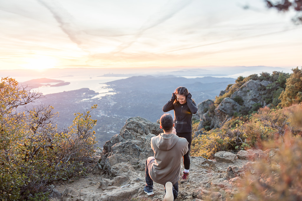 surprise proposal at Mt Tam East Peak during sunrise