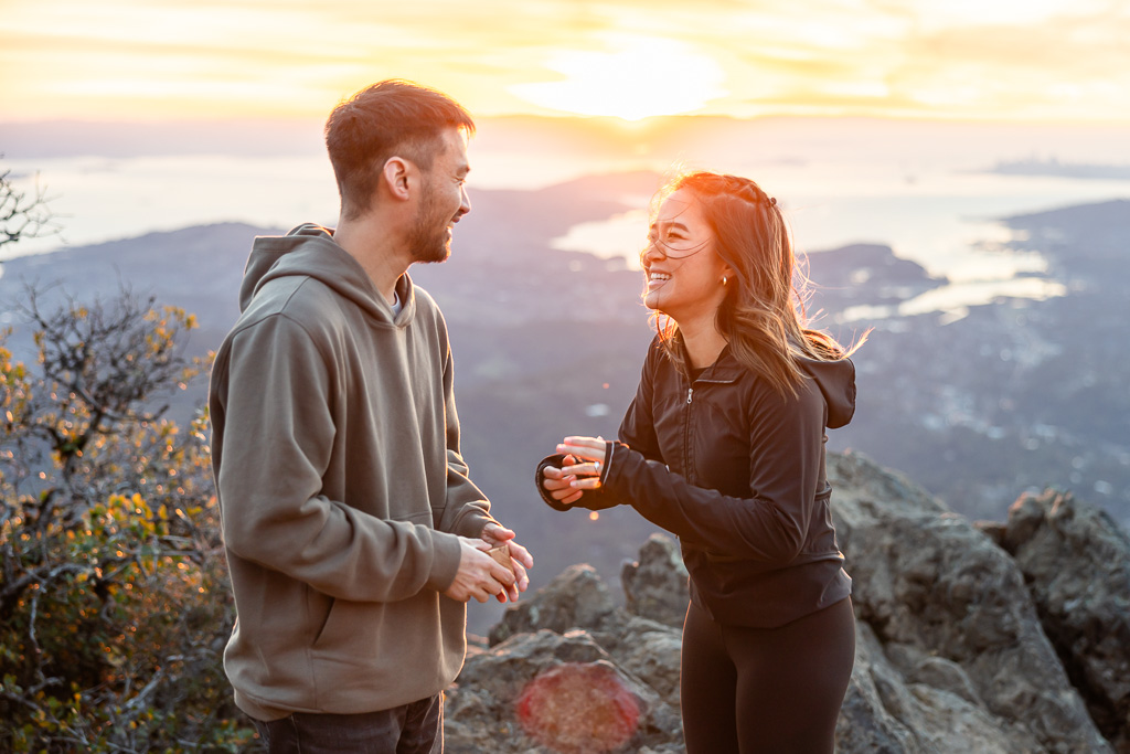 couple together at sunrise at Mt Tam