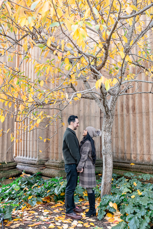 autumn-colored engagement photos at the Palace of Fine Arts