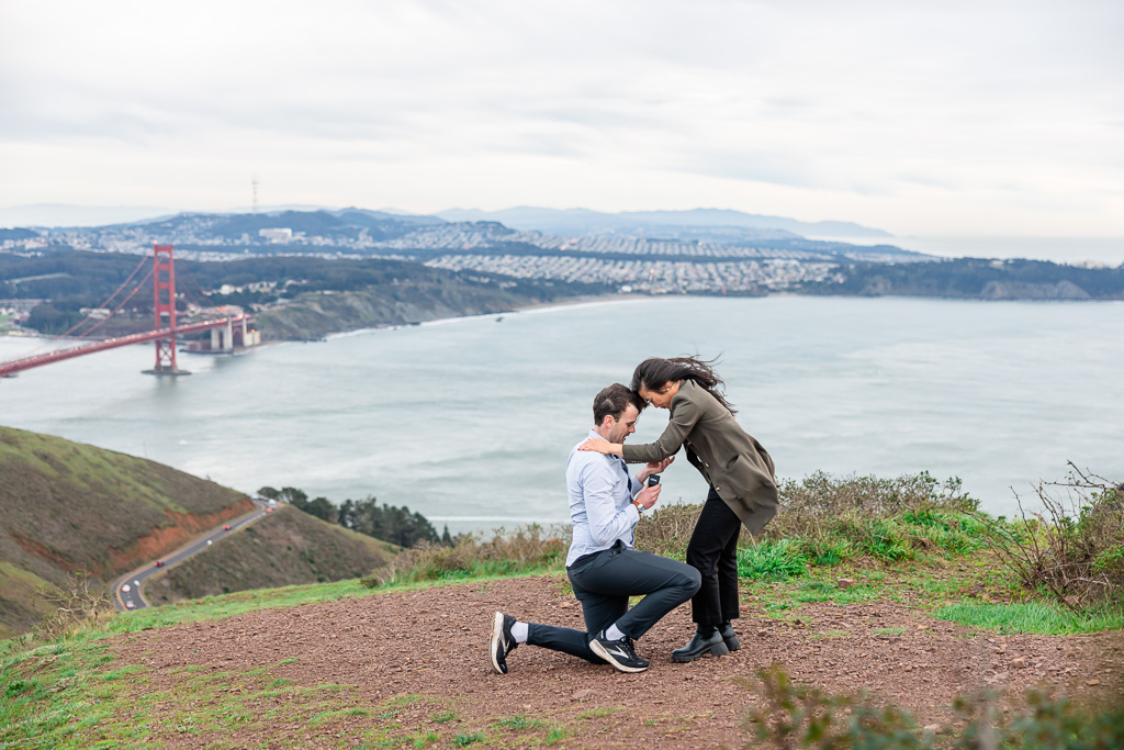 surprise proposal above the City of San Francisco and the Golden Gate Bridge