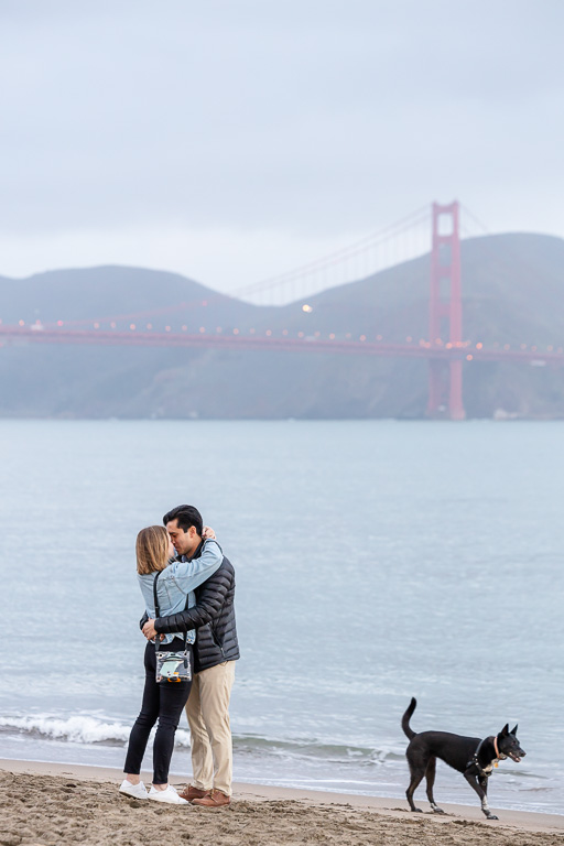 newly engaged couple at Crissy Field