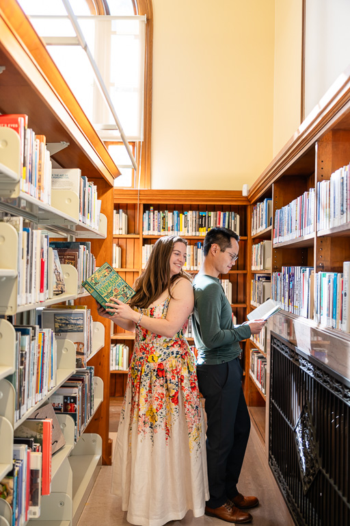 engagement photos at a public library