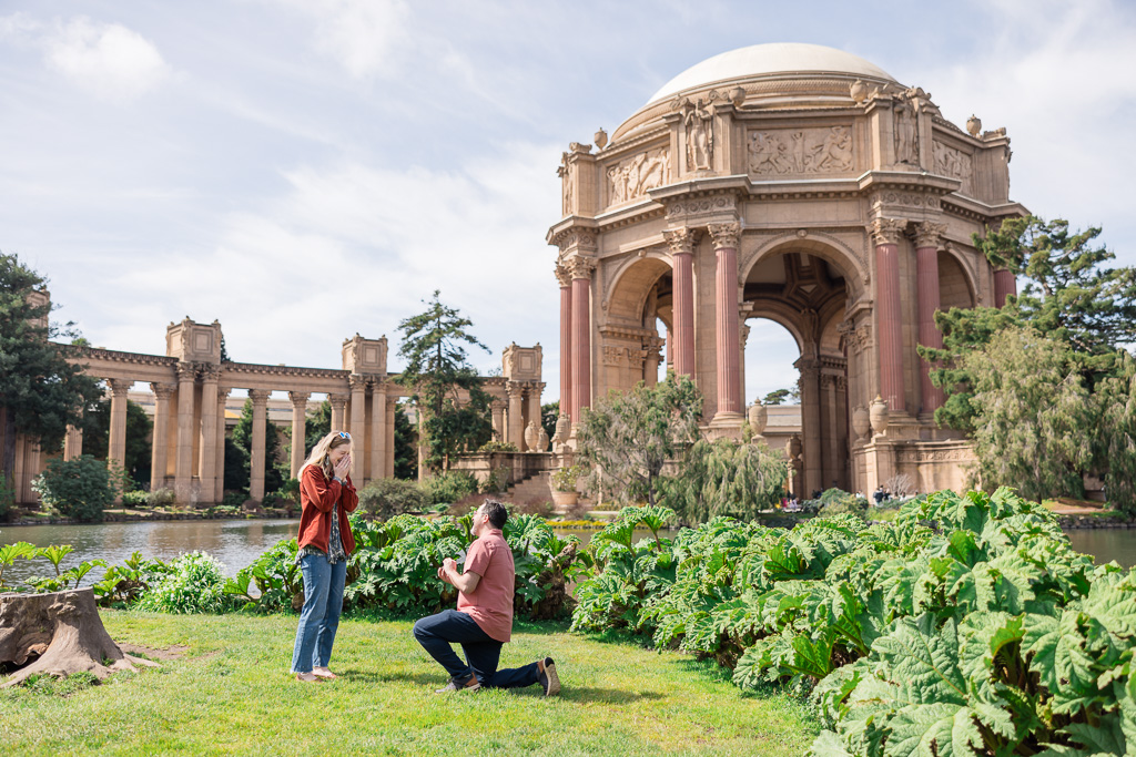 afternoon surprise proposal at the Palace of Fine Arts