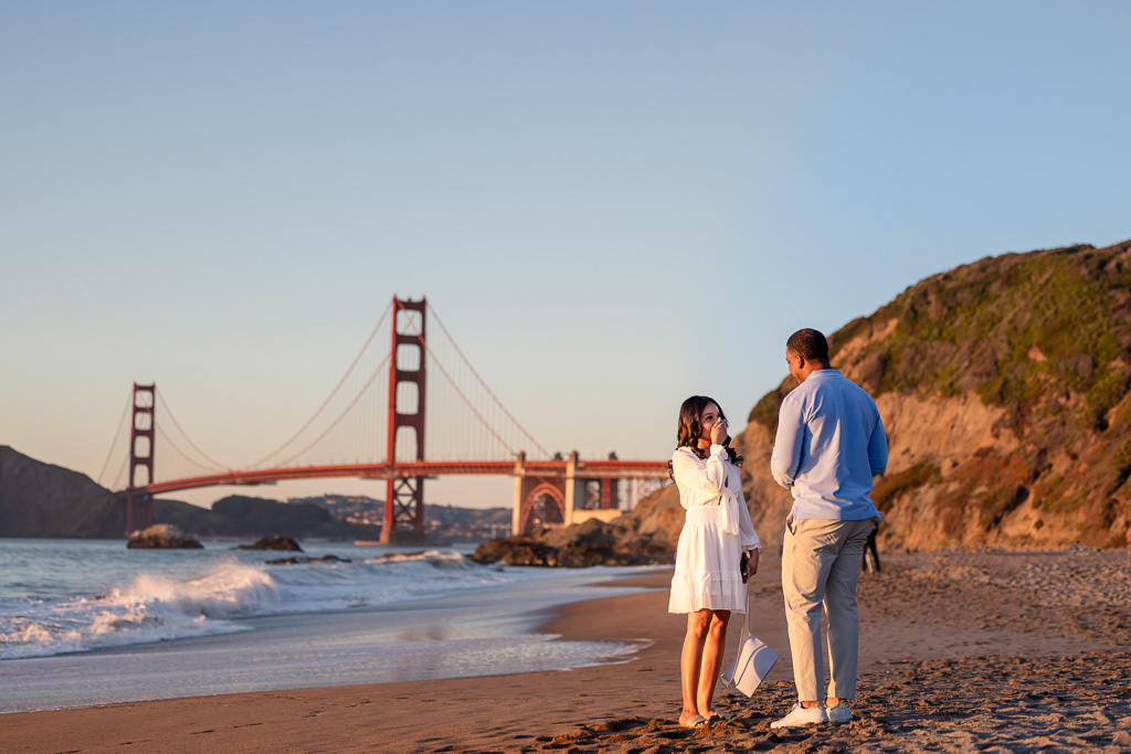 couple about to get engaged at Baker Beach