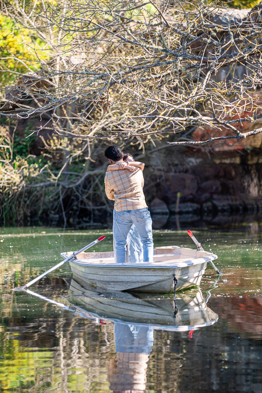 hugging in a boat