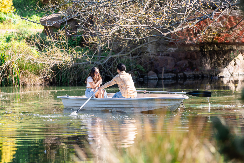 Stow Lake rowboat engagement photos