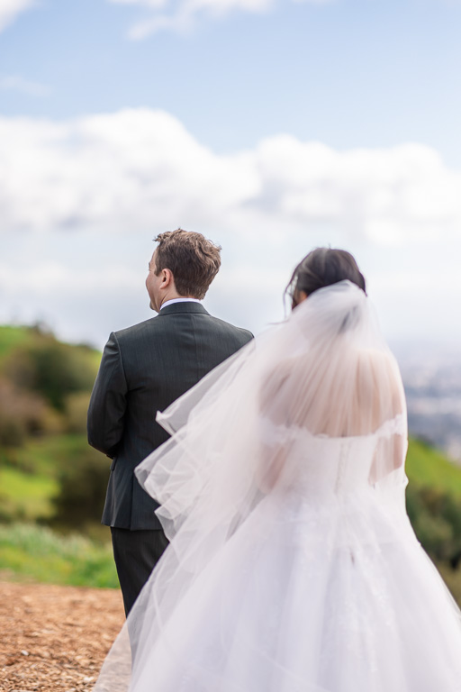 bride walking up to groom