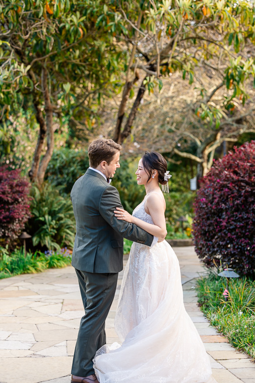 bride and groom having a moment together